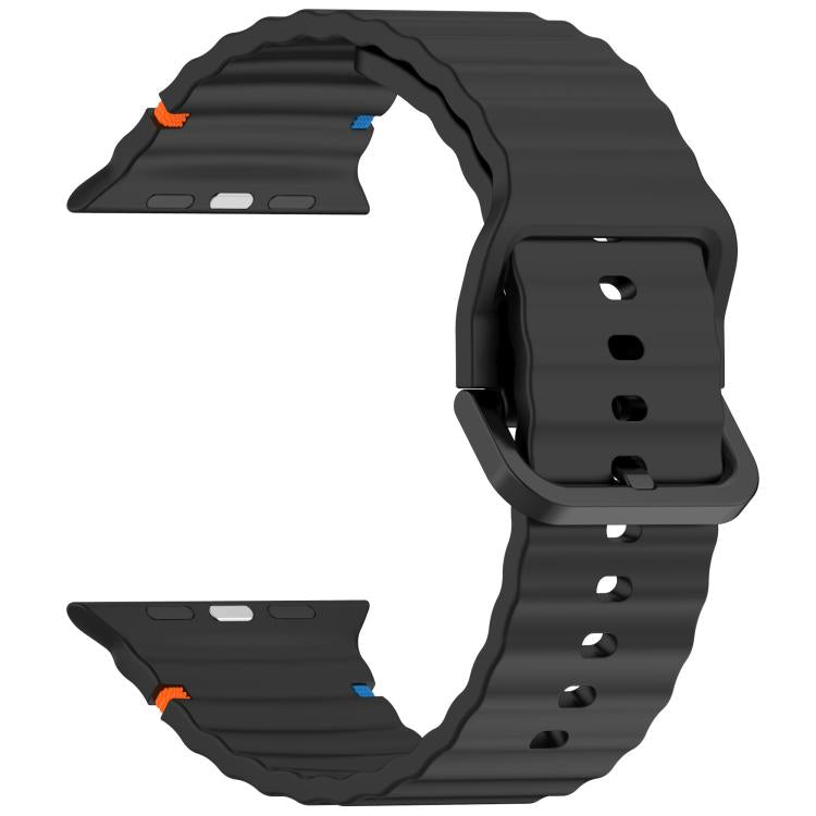 For Apple Watch 46mm / 49mm / 45mm / 44mm Kalebol Wavy Grain Stitched Silicone Watch Band(Black) - Watch Bands by Kalebol | Online Shopping UK | buy2fix