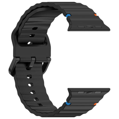 For Apple Watch 46mm / 49mm / 45mm / 44mm Kalebol Wavy Grain Stitched Silicone Watch Band(Black) - Watch Bands by Kalebol | Online Shopping UK | buy2fix