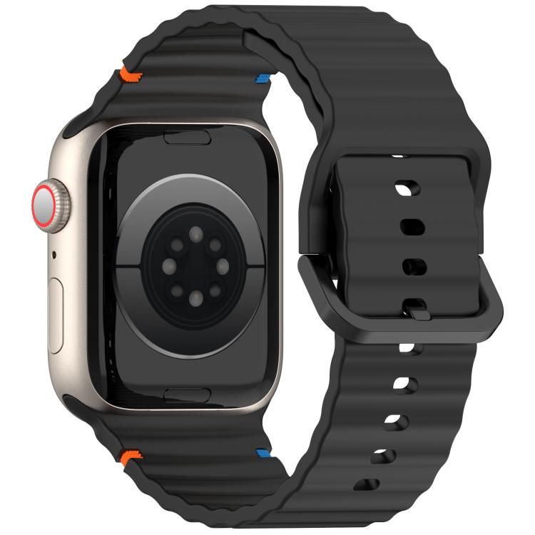 For Apple Watch 46mm / 49mm / 45mm / 44mm Kalebol Wavy Grain Stitched Silicone Watch Band(Black) - Watch Bands by Kalebol | Online Shopping UK | buy2fix