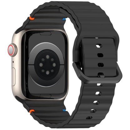 For Apple Watch 46mm / 49mm / 45mm / 44mm Kalebol Wavy Grain Stitched Silicone Watch Band(Black) - Watch Bands by Kalebol | Online Shopping UK | buy2fix