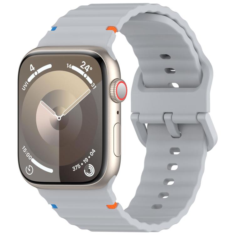 For Apple Watch 46mm / 49mm / 45mm / 44mm Kalebol Wavy Grain Stitched Silicone Watch Band(Grey) - Watch Bands by Kalebol | Online Shopping UK | buy2fix