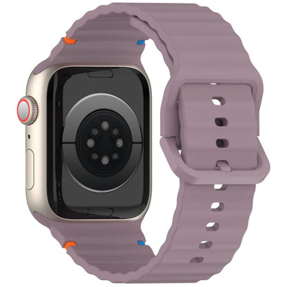 For Apple Watch 46mm / 49mm / 45mm / 44mm Kalebol Wavy Grain Stitched Silicone Watch Band(Purple Smoke) - Watch Bands by Kalebol | Online Shopping UK | buy2fix