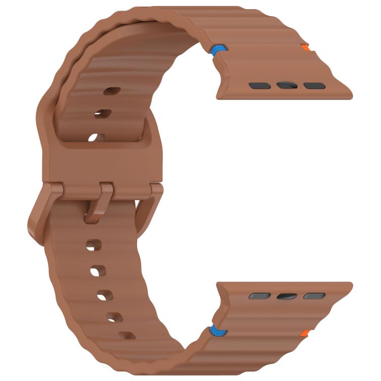 For Apple Watch 46mm / 49mm / 45mm / 44mm Kalebol Wavy Grain Stitched Silicone Watch Band(Brown) - Watch Bands by Kalebol | Online Shopping UK | buy2fix