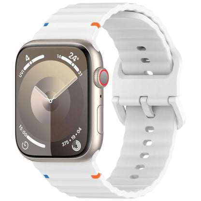 For Apple Watch 42mm / 41mm / 40mm / 38mm Kalebol Wavy Grain Stitched Silicone Watch Band(White) - Watch Bands by Kalebol | Online Shopping UK | buy2fix