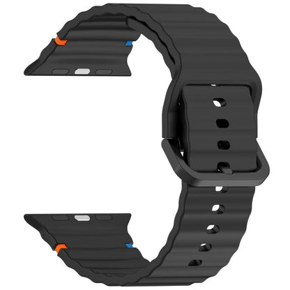 For Apple Watch 42mm / 41mm / 40mm / 38mm Kalebol Wavy Grain Stitched Silicone Watch Band(Black) - Watch Bands by Kalebol | Online Shopping UK | buy2fix