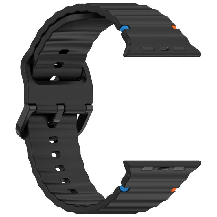 For Apple Watch 42mm / 41mm / 40mm / 38mm Kalebol Wavy Grain Stitched Silicone Watch Band(Black) - Watch Bands by Kalebol | Online Shopping UK | buy2fix