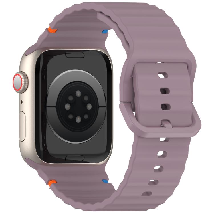 For Apple Watch 42mm / 41mm / 40mm / 38mm Kalebol Wavy Grain Stitched Silicone Watch Band(Purple Smoke) - Watch Bands by Kalebol | Online Shopping UK | buy2fix