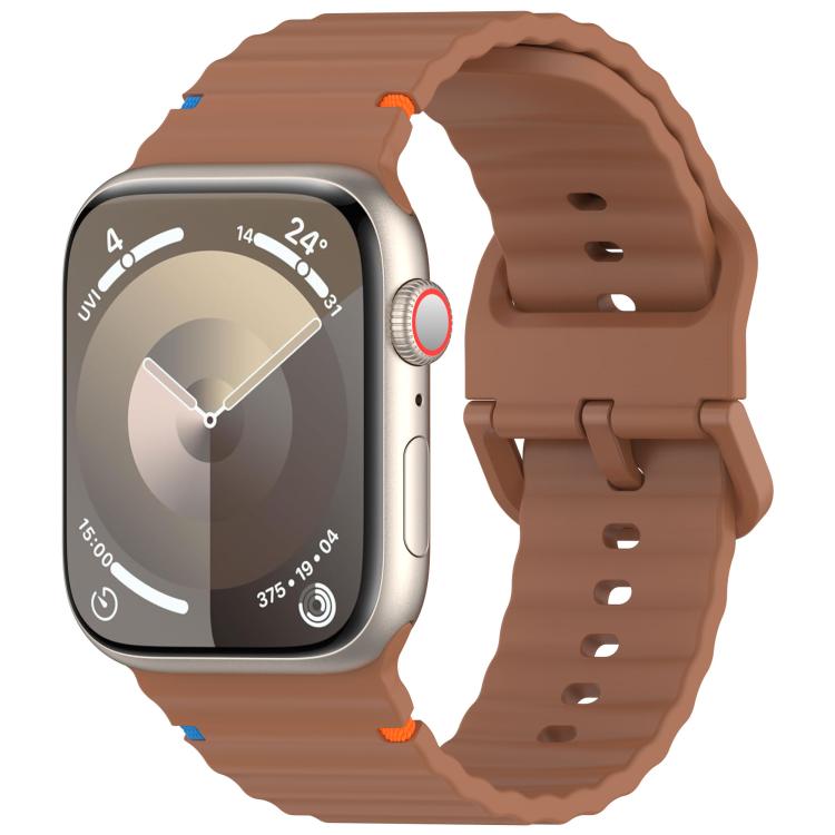 For Apple Watch 42mm / 41mm / 40mm / 38mm Kalebol Wavy Grain Stitched Silicone Watch Band(Brown) - Watch Bands by Kalebol | Online Shopping UK | buy2fix