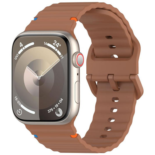 For Apple Watch 42mm / 41mm / 40mm / 38mm Kalebol Wavy Grain Stitched Silicone Watch Band(Brown) - Watch Bands by Kalebol | Online Shopping UK | buy2fix