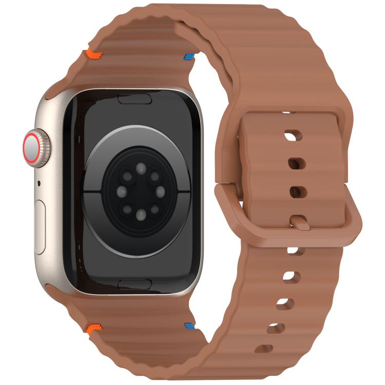 For Apple Watch 42mm / 41mm / 40mm / 38mm Kalebol Wavy Grain Stitched Silicone Watch Band(Brown) - Watch Bands by Kalebol | Online Shopping UK | buy2fix