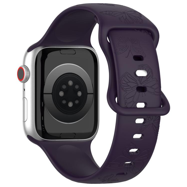 For Apple Watch 46mm / 49mm / 45mm / 44mm Kalebol 8-shaped Buckle Butterfly Embossed Silicone Watch Band(Dark Purple) - Watch Bands by Kalebol | Online Shopping UK | buy2fix