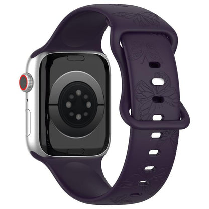For Apple Watch 46mm / 49mm / 45mm / 44mm Kalebol 8-shaped Buckle Butterfly Embossed Silicone Watch Band(Dark Purple) - Watch Bands by Kalebol | Online Shopping UK | buy2fix