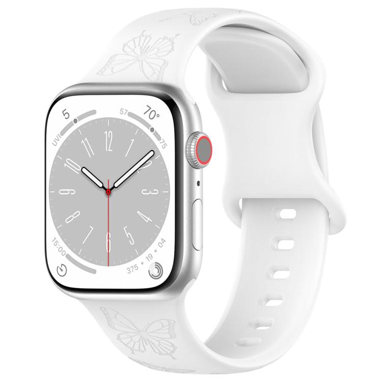For Apple Watch 46mm / 49mm / 45mm / 44mm Kalebol 8-shaped Buckle Butterfly Embossed Silicone Watch Band(White) - Watch Bands by Kalebol | Online Shopping UK | buy2fix
