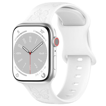 For Apple Watch 46mm / 49mm / 45mm / 44mm Kalebol 8-shaped Buckle Butterfly Embossed Silicone Watch Band(White) - Watch Bands by Kalebol | Online Shopping UK | buy2fix