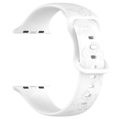 For Apple Watch 46mm / 49mm / 45mm / 44mm Kalebol 8-shaped Buckle Butterfly Embossed Silicone Watch Band(White) - Watch Bands by Kalebol | Online Shopping UK | buy2fix