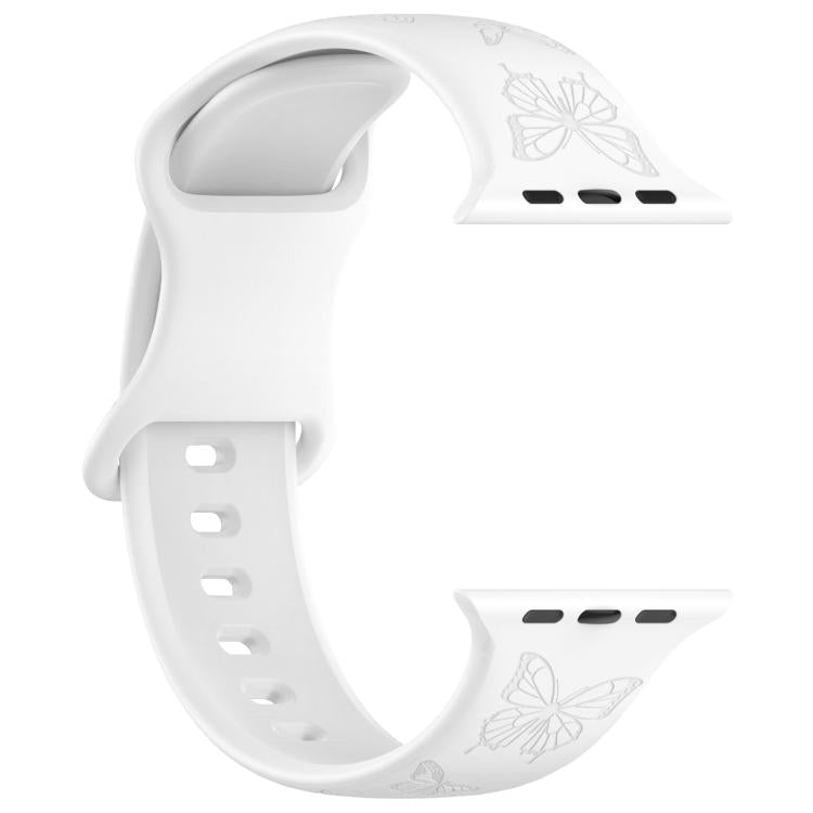 For Apple Watch 46mm / 49mm / 45mm / 44mm Kalebol 8-shaped Buckle Butterfly Embossed Silicone Watch Band(White) - Watch Bands by Kalebol | Online Shopping UK | buy2fix