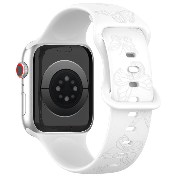 For Apple Watch 46mm / 49mm / 45mm / 44mm Kalebol 8-shaped Buckle Butterfly Embossed Silicone Watch Band(White) - Watch Bands by Kalebol | Online Shopping UK | buy2fix