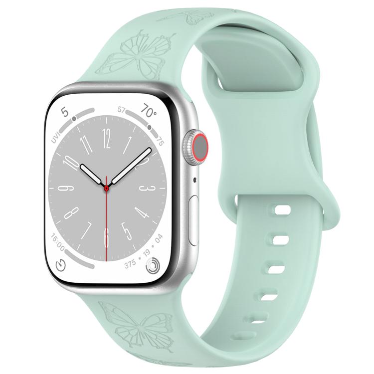 For Apple Watch 46mm / 49mm / 45mm / 44mm Kalebol 8-shaped Buckle Butterfly Embossed Silicone Watch Band(Light Green) - Watch Bands by Kalebol | Online Shopping UK | buy2fix