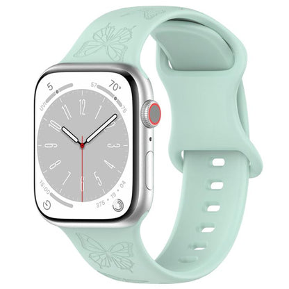 For Apple Watch 46mm / 49mm / 45mm / 44mm Kalebol 8-shaped Buckle Butterfly Embossed Silicone Watch Band(Light Green) - Watch Bands by Kalebol | Online Shopping UK | buy2fix