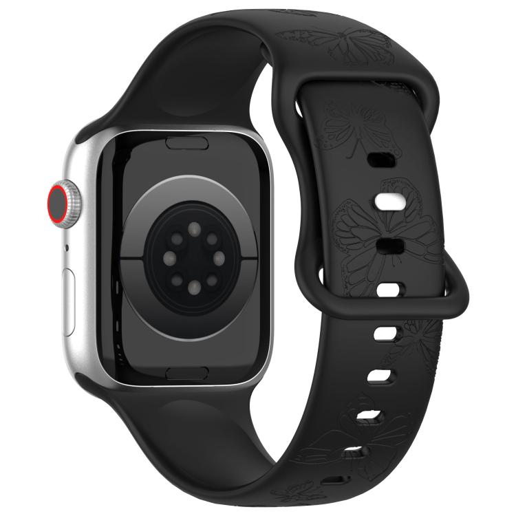For Apple Watch 46mm / 49mm / 45mm / 44mm Kalebol 8-shaped Buckle Butterfly Embossed Silicone Watch Band(Black) - Watch Bands by Kalebol | Online Shopping UK | buy2fix