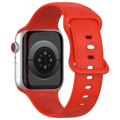 For Apple Watch 46mm / 49mm / 45mm / 44mm Kalebol 8-shaped Buckle Butterfly Embossed Silicone Watch Band(Red) - Watch Bands by Kalebol | Online Shopping UK | buy2fix