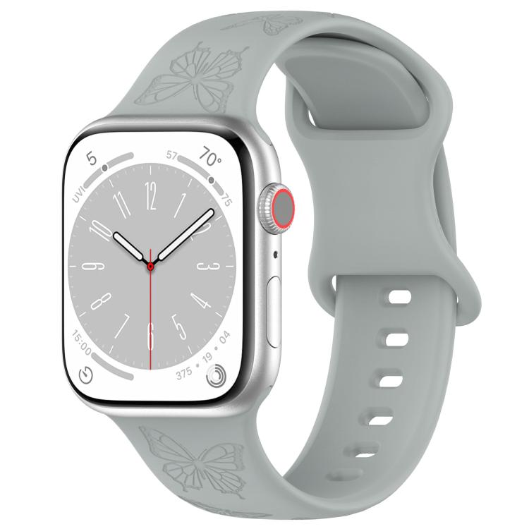 For Apple Watch 46mm / 49mm / 45mm / 44mm Kalebol 8-shaped Buckle Butterfly Embossed Silicone Watch Band(Grey) - Watch Bands by Kalebol | Online Shopping UK | buy2fix