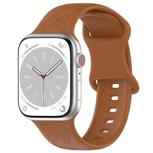 For Apple Watch 46mm / 49mm / 45mm / 44mm Kalebol 8-shaped Buckle Butterfly Embossed Silicone Watch Band(Coffee) - Watch Bands by Kalebol | Online Shopping UK | buy2fix