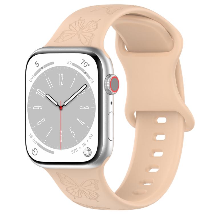 For Apple Watch 46mm / 49mm / 45mm / 44mm Kalebol 8-shaped Buckle Butterfly Embossed Silicone Watch Band(Milk Tea) - Watch Bands by Kalebol | Online Shopping UK | buy2fix