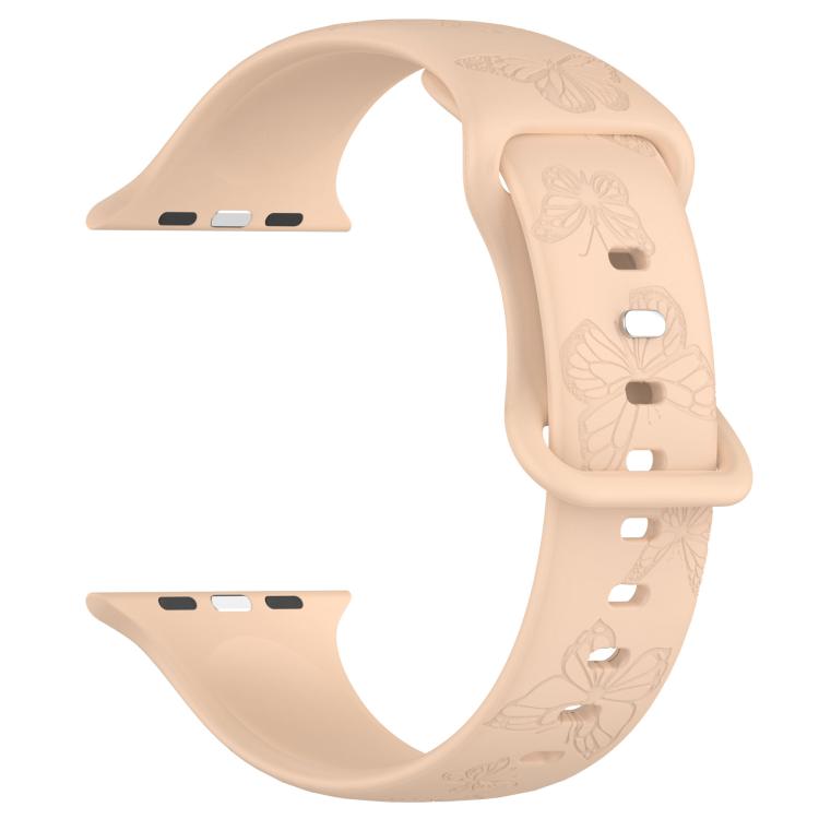 For Apple Watch 46mm / 49mm / 45mm / 44mm Kalebol 8-shaped Buckle Butterfly Embossed Silicone Watch Band(Milk Tea) - Watch Bands by Kalebol | Online Shopping UK | buy2fix
