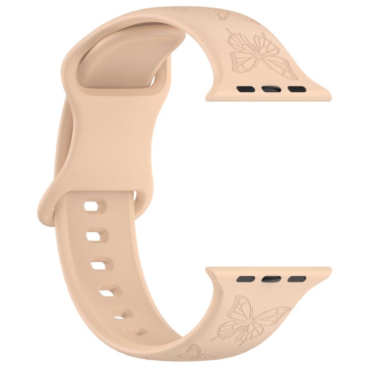 For Apple Watch 46mm / 49mm / 45mm / 44mm Kalebol 8-shaped Buckle Butterfly Embossed Silicone Watch Band(Milk Tea) - Watch Bands by Kalebol | Online Shopping UK | buy2fix