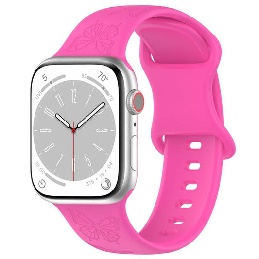 For Apple Watch 46mm / 49mm / 45mm / 44mm Kalebol 8-shaped Buckle Butterfly Embossed Silicone Watch Band(Hot Pink) - Watch Bands by Kalebol | Online Shopping UK | buy2fix