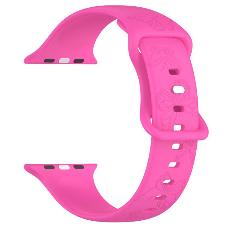 For Apple Watch 46mm / 49mm / 45mm / 44mm Kalebol 8-shaped Buckle Butterfly Embossed Silicone Watch Band(Hot Pink) - Watch Bands by Kalebol | Online Shopping UK | buy2fix