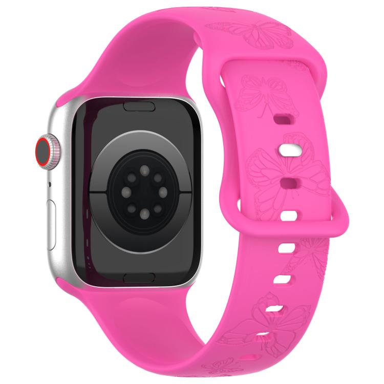 For Apple Watch 46mm / 49mm / 45mm / 44mm Kalebol 8-shaped Buckle Butterfly Embossed Silicone Watch Band(Hot Pink) - Watch Bands by Kalebol | Online Shopping UK | buy2fix