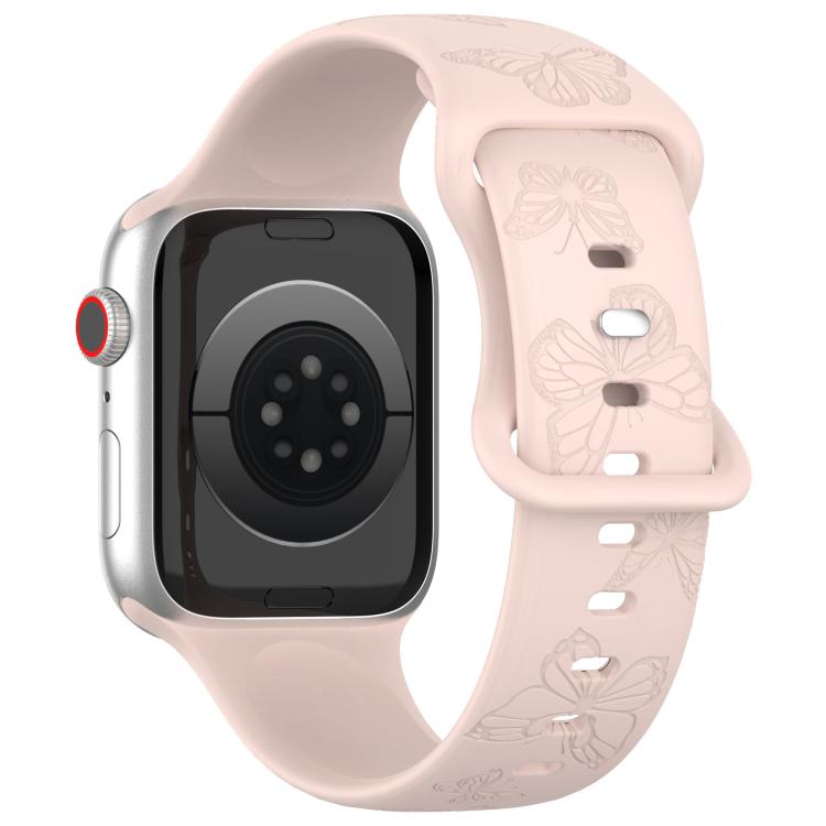 For Apple Watch 46mm / 49mm / 45mm / 44mm Kalebol 8-shaped Buckle Butterfly Embossed Silicone Watch Band(Sand Pink) - Watch Bands by Kalebol | Online Shopping UK | buy2fix