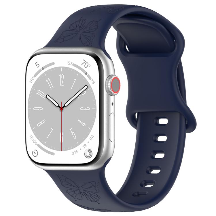 For Apple Watch 46mm / 49mm / 45mm / 44mm Kalebol 8-shaped Buckle Butterfly Embossed Silicone Watch Band(Dark Blue) - Watch Bands by Kalebol | Online Shopping UK | buy2fix