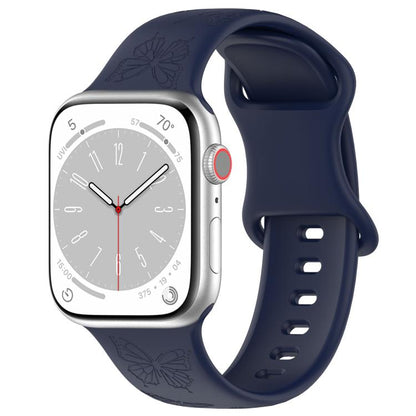 For Apple Watch 46mm / 49mm / 45mm / 44mm Kalebol 8-shaped Buckle Butterfly Embossed Silicone Watch Band(Dark Blue) - Watch Bands by Kalebol | Online Shopping UK | buy2fix