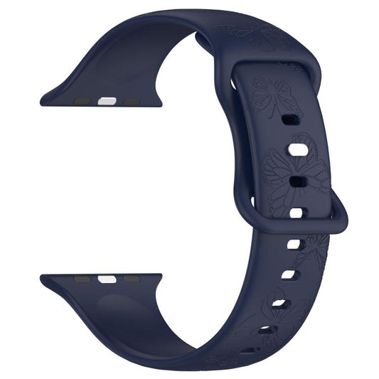 For Apple Watch 46mm / 49mm / 45mm / 44mm Kalebol 8-shaped Buckle Butterfly Embossed Silicone Watch Band(Dark Blue) - Watch Bands by Kalebol | Online Shopping UK | buy2fix