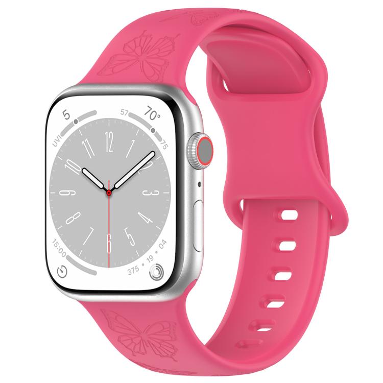 For Apple Watch 46mm / 49mm / 45mm / 44mm Kalebol 8-shaped Buckle Butterfly Embossed Silicone Watch Band(Peach Red) - Watch Bands by Kalebol | Online Shopping UK | buy2fix