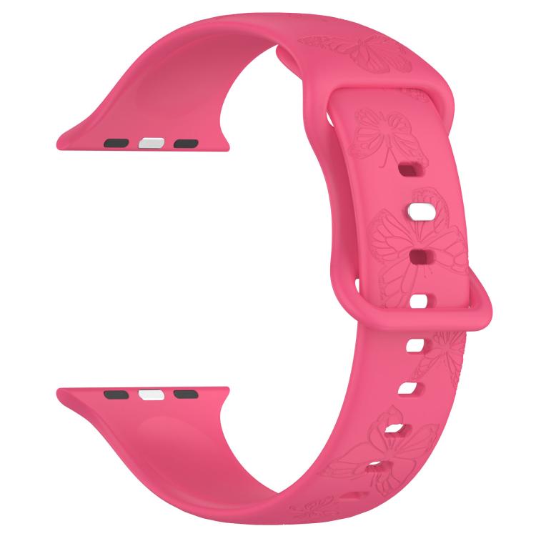 For Apple Watch 46mm / 49mm / 45mm / 44mm Kalebol 8-shaped Buckle Butterfly Embossed Silicone Watch Band(Peach Red) - Watch Bands by Kalebol | Online Shopping UK | buy2fix