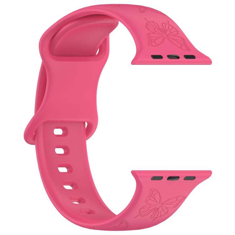 For Apple Watch 46mm / 49mm / 45mm / 44mm Kalebol 8-shaped Buckle Butterfly Embossed Silicone Watch Band(Peach Red) - Watch Bands by Kalebol | Online Shopping UK | buy2fix