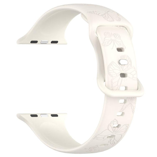 For Apple Watch 46mm / 49mm / 45mm / 44mm Kalebol 8-shaped Buckle Butterfly Embossed Silicone Watch Band(Starlight) - Watch Bands by Kalebol | Online Shopping UK | buy2fix