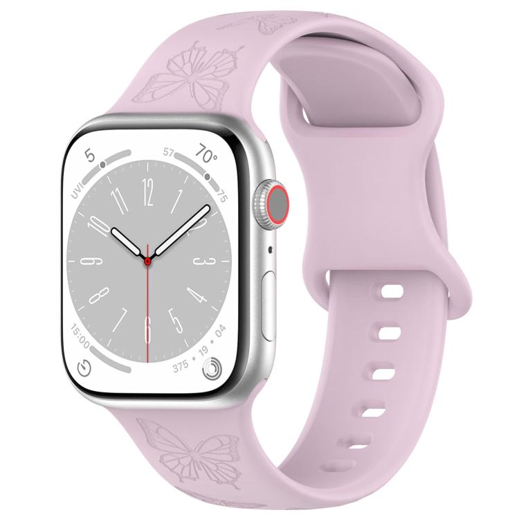 For Apple Watch 46mm / 49mm / 45mm / 44mm Kalebol 8-shaped Buckle Butterfly Embossed Silicone Watch Band(Lavender) - Watch Bands by Kalebol | Online Shopping UK | buy2fix