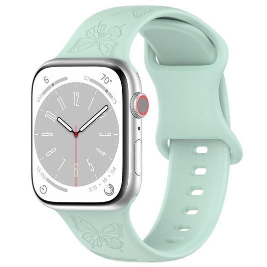 For Apple Watch 42mm / 41mm / 40mm / 38mm Kalebol 8-shaped Buckle Butterfly Embossed Silicone Watch Band(Light Green) - Watch Bands by Kalebol | Online Shopping UK | buy2fix