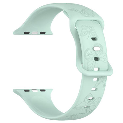 For Apple Watch 42mm / 41mm / 40mm / 38mm Kalebol 8-shaped Buckle Butterfly Embossed Silicone Watch Band(Light Green) - Watch Bands by Kalebol | Online Shopping UK | buy2fix