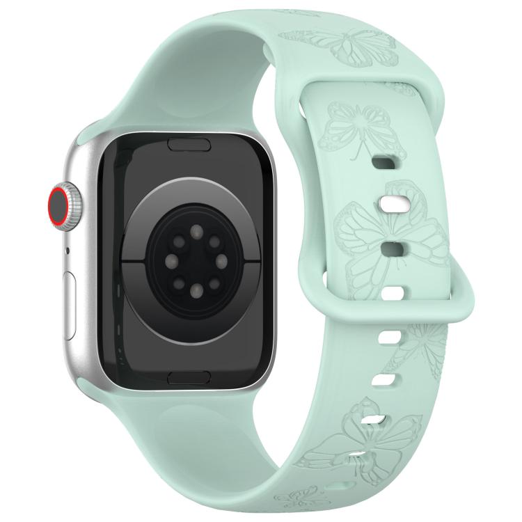 For Apple Watch 42mm / 41mm / 40mm / 38mm Kalebol 8-shaped Buckle Butterfly Embossed Silicone Watch Band(Light Green) - Watch Bands by Kalebol | Online Shopping UK | buy2fix