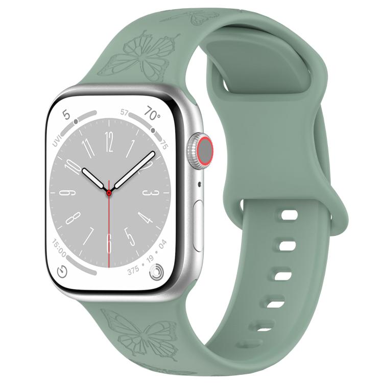For Apple Watch 42mm / 41mm / 40mm / 38mm Kalebol 8-shaped Buckle Butterfly Embossed Silicone Watch Band(Olive Green) - Watch Bands by Kalebol | Online Shopping UK | buy2fix