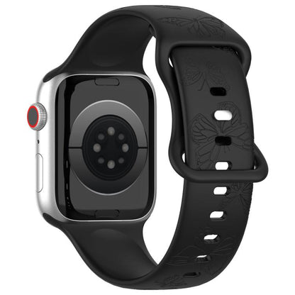 For Apple Watch 42mm / 41mm / 40mm / 38mm Kalebol 8-shaped Buckle Butterfly Embossed Silicone Watch Band(Black) - Watch Bands by Kalebol | Online Shopping UK | buy2fix