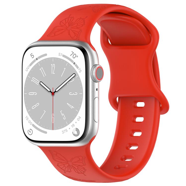 For Apple Watch 42mm / 41mm / 40mm / 38mm Kalebol 8-shaped Buckle Butterfly Embossed Silicone Watch Band(Red) - Watch Bands by Kalebol | Online Shopping UK | buy2fix