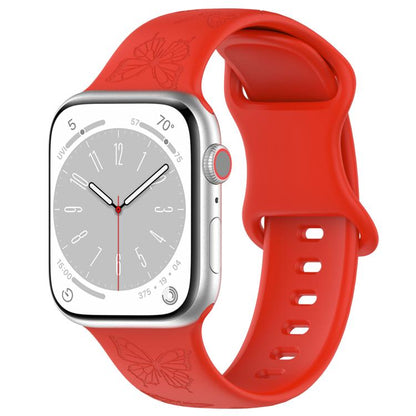 For Apple Watch 42mm / 41mm / 40mm / 38mm Kalebol 8-shaped Buckle Butterfly Embossed Silicone Watch Band(Red) - Watch Bands by Kalebol | Online Shopping UK | buy2fix