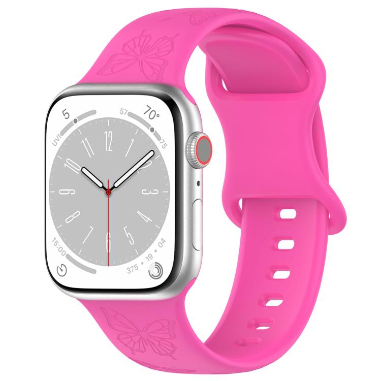 For Apple Watch 42mm / 41mm / 40mm / 38mm Kalebol 8-shaped Buckle Butterfly Embossed Silicone Watch Band(Hot Pink) - Watch Bands by Kalebol | Online Shopping UK | buy2fix